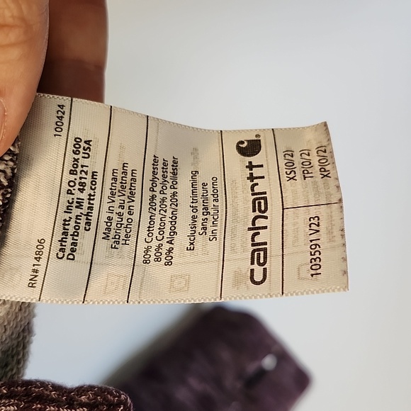 Carhartt purple marle kangaroo pocket hoodie thumb holes size XS - Picture 7 of 7